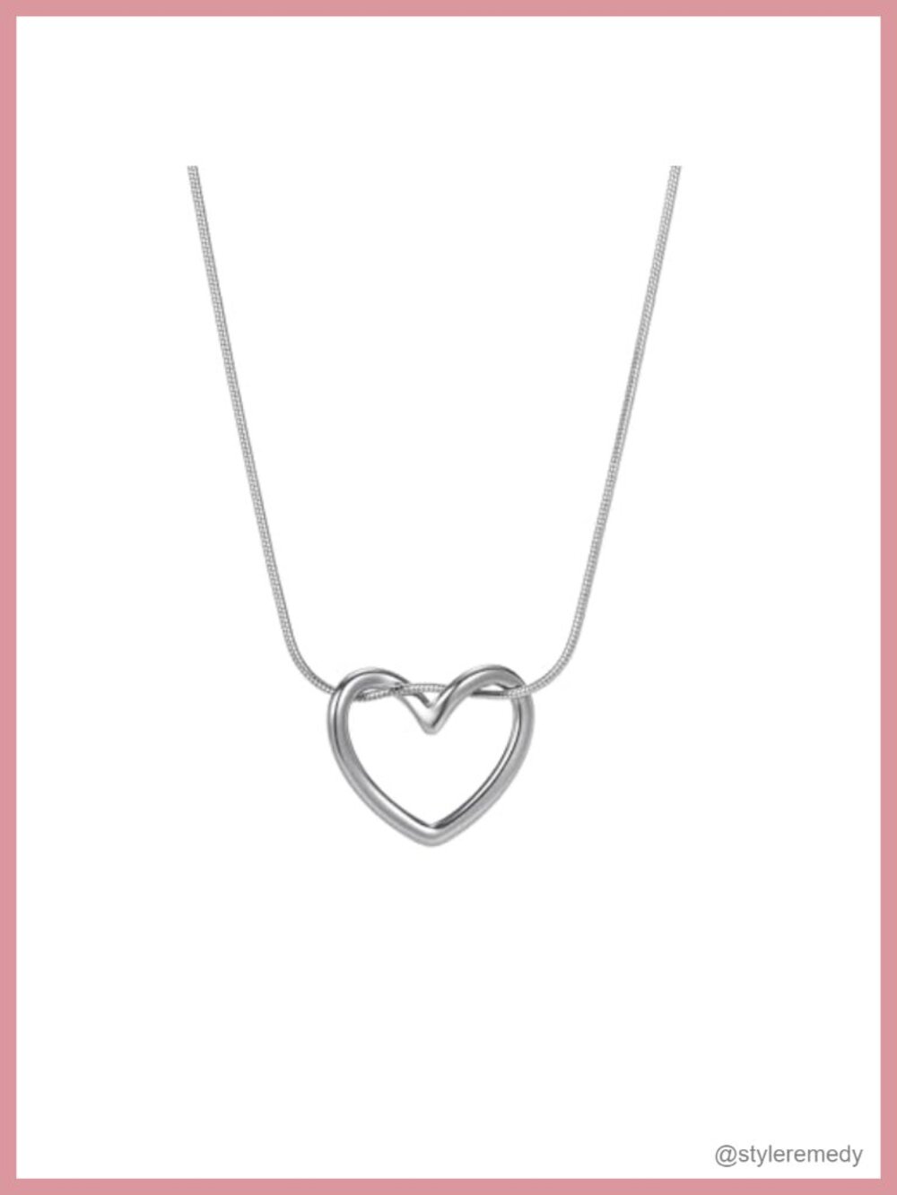 Polished Stainless Steel Hollow Heart Pendant Necklace Dainty Minimalist